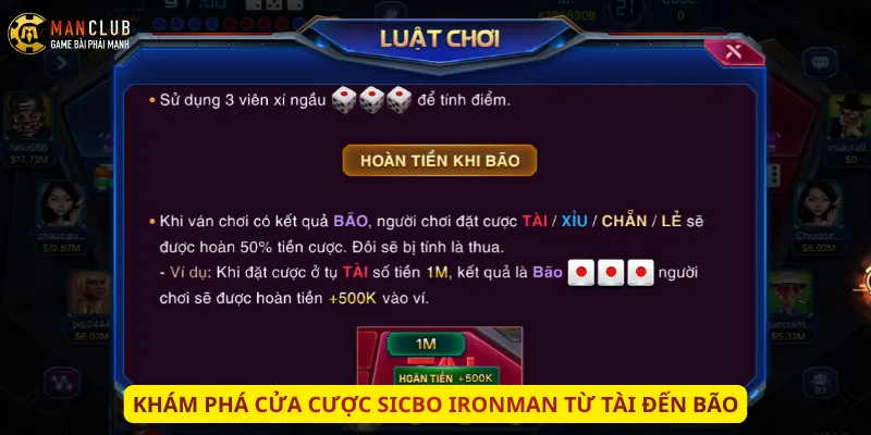 Khám phá cửa cược Sicbo Ironman từ Tài đến Bão