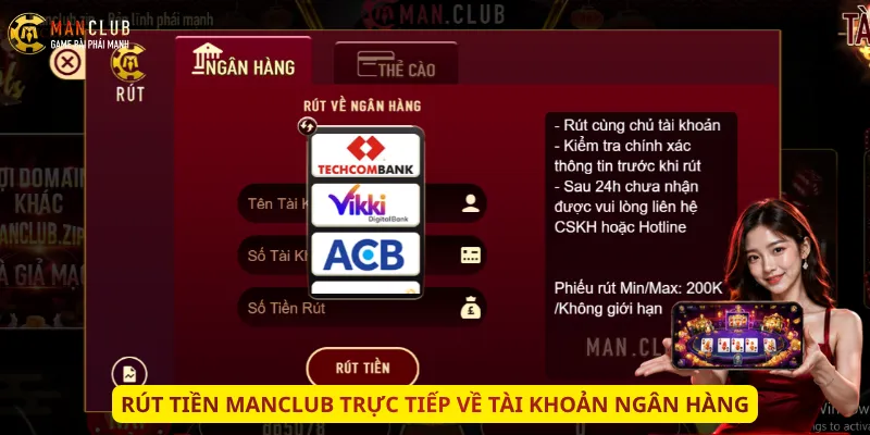 Rút tiền Manclub trực tiếp về tài khoản ngân hàng