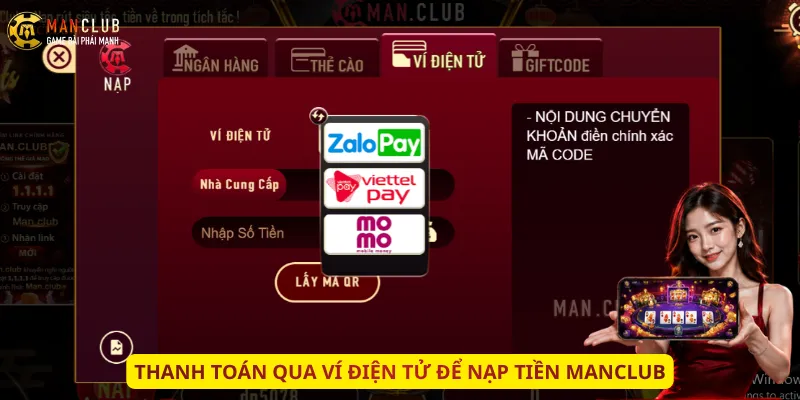 Thanh toán qua ví điện tử để nạp tiền Manclub