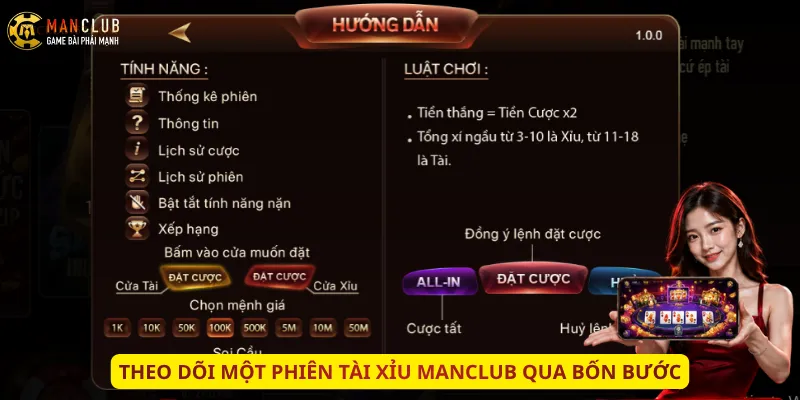 Theo dõi một phiên Tài xỉu Manclub qua bốn bước